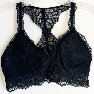 Auden Black Lightly Lined Padded Racerback Bralette with Floral/Leaf Lace